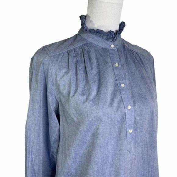 Joie Blue Melange Ruffle Mock Neck Long Sleeve Top - Picture 5 of 12